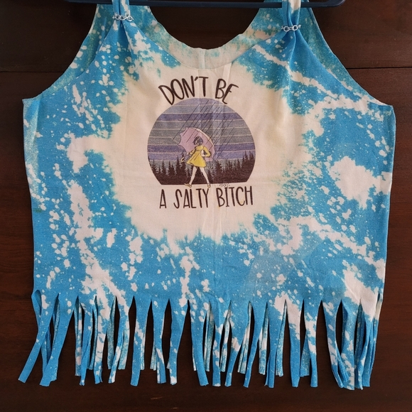 Don't Be A Salty BEACH cover-up, crop/tank top, blue tie-dye hand-made - Picture 6 of 7